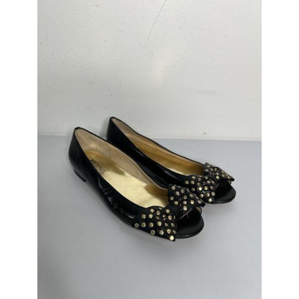Michael Kors Black Shoes Leather Peep Toe Bow Dressy Slip On Women’s Size 7